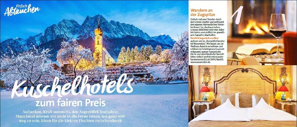 Das Romantik Alpenhotel Waxenstein in der Frauenzeitschrift Laura im Dezember 2020